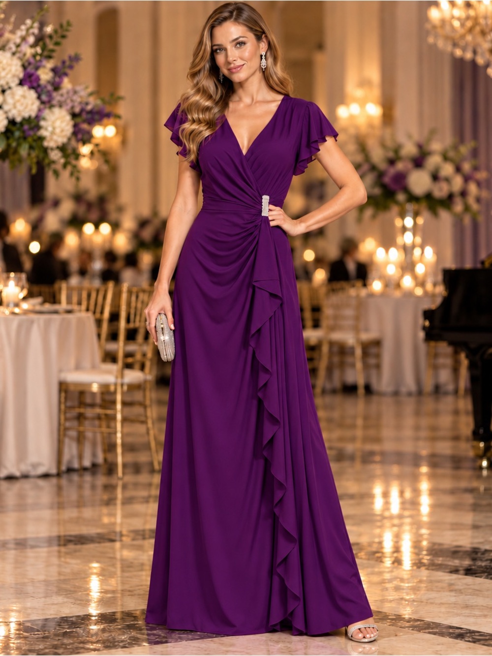 Lauren Ralph Lauren Purple Rhinestone Holiday NYE Maxi Gown Size 6